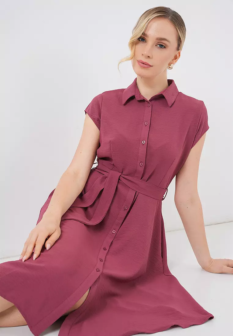 Buttoned Waist Tie Dress