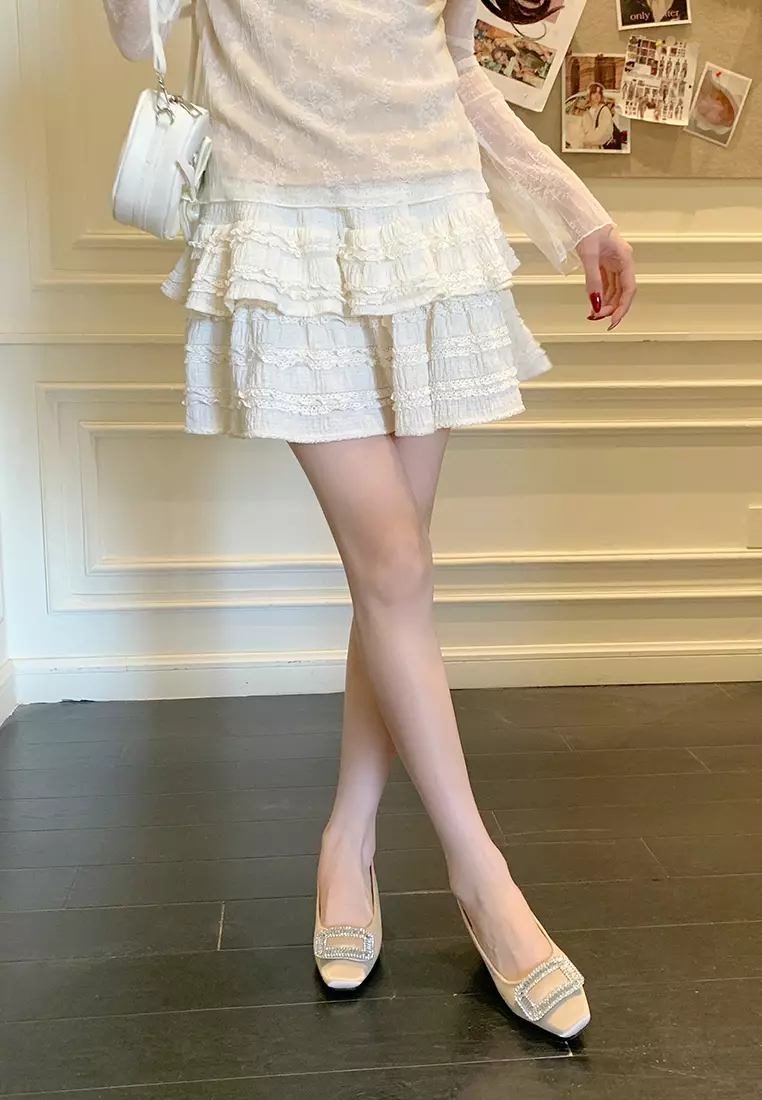 Rhinestone Buckle Satin Pumps WW3519-2