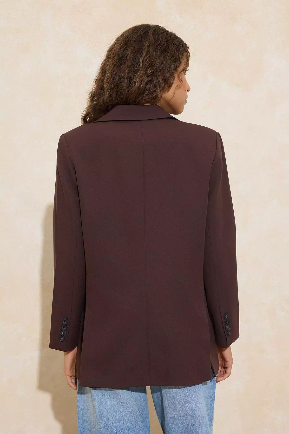 Dark Brown Oversize Woven Blazer Jacket Twoaw24Bc17