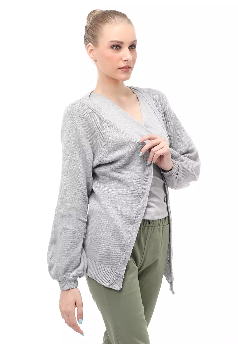 Cardigan Fashion Wanita Loose Fit Design Kasual Premium Quality - Gray
