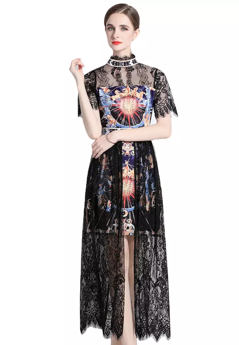 Women's Gothic Strappy Cutout Splice Plaid Dress