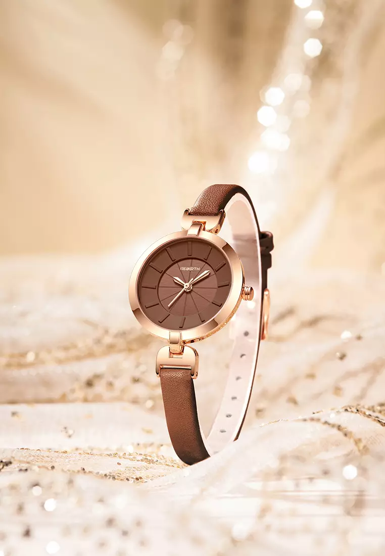 Jam Tangan Wanita Anggun Gaya Tali Kulit Anti Air Kuarsa Jam Tangan Cowok warna coklat