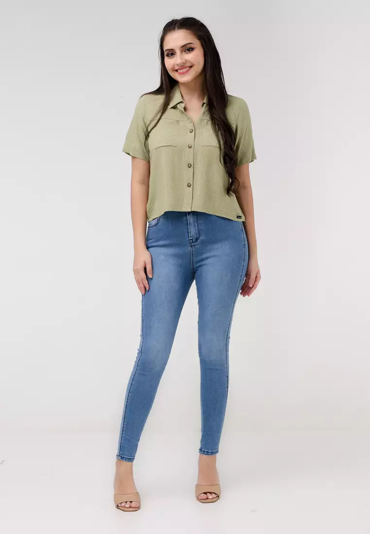 Woven Printed Rayon Short Sleeves Blouse