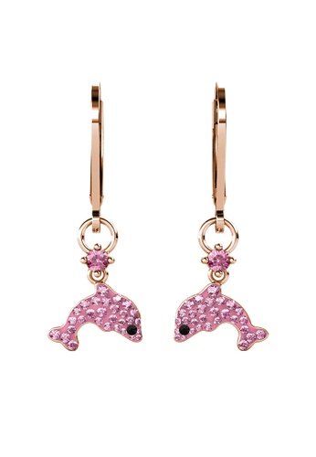 Her Jewellery gold Dolphin Hoop Earrings (Light Pink, Rose Gold ) - Made with Swarovski Crystals 3A34FAC053D568GS_1