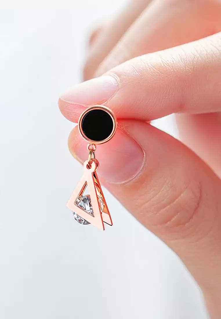 Geometric Triangle Drop Earrings-Rose Gold/Black