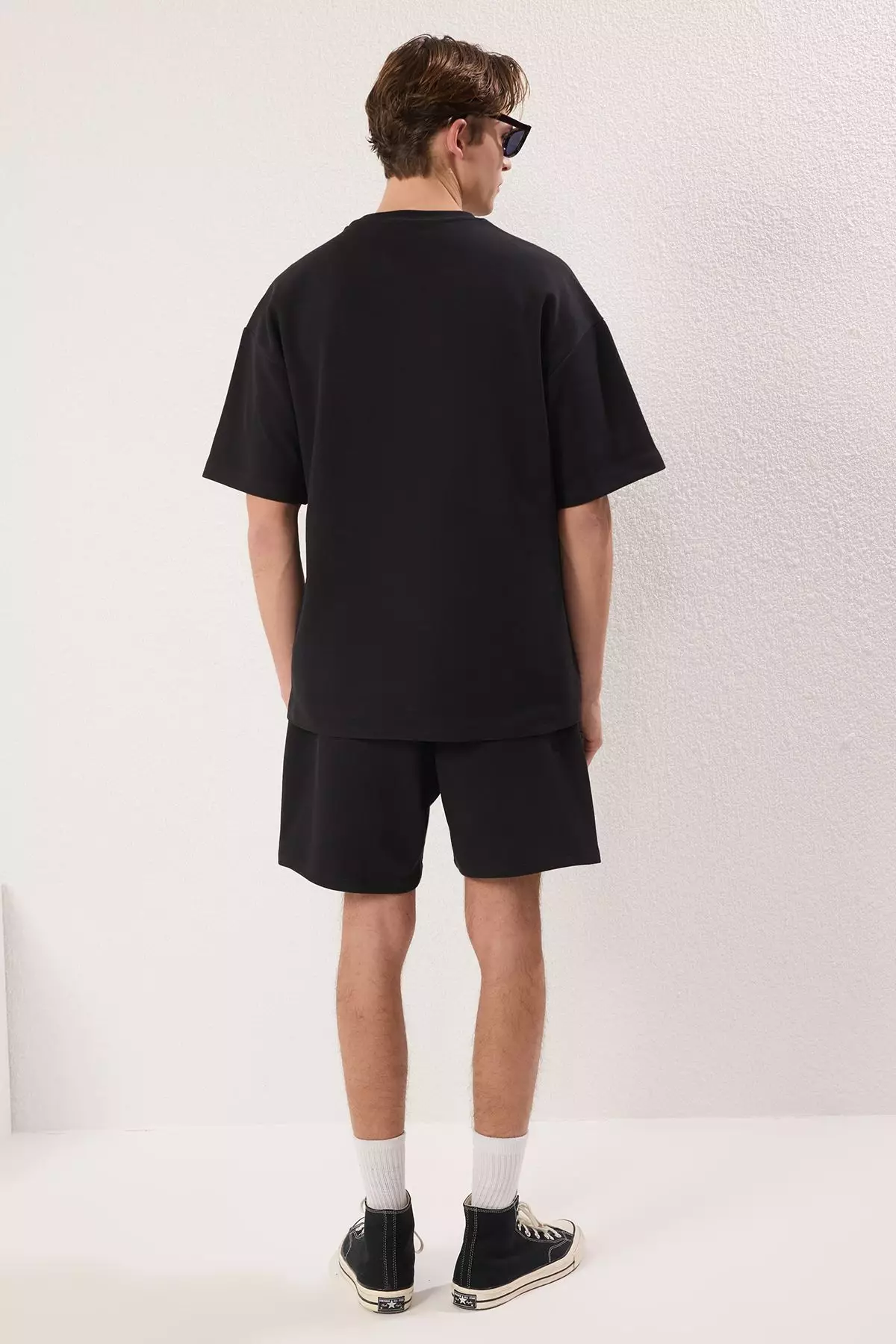 Black Oversize Thick 100% Cotton T-shirt Shorts Tracksuit
