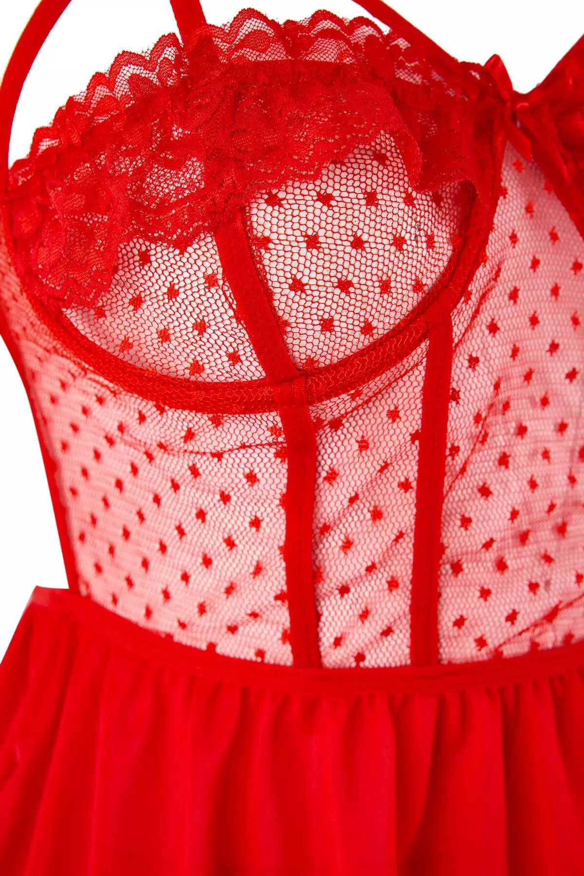 Red Bust Detailed Polka Dot Babydoll/Fancy Nightgown Thmss26Ll8
