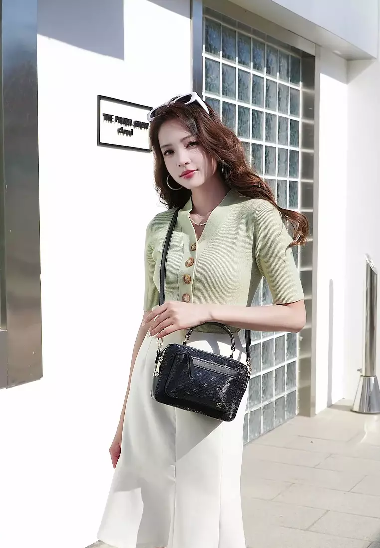 Women's Monogram Top Handle Bag / Sling Bag / Crossbody Bag (Tas Tangan / Tas Selempang) - Hitam