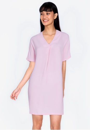ZALORA BASICS pink Pleat Front Short Sleeve Dress D0286AA956E507GS_1
