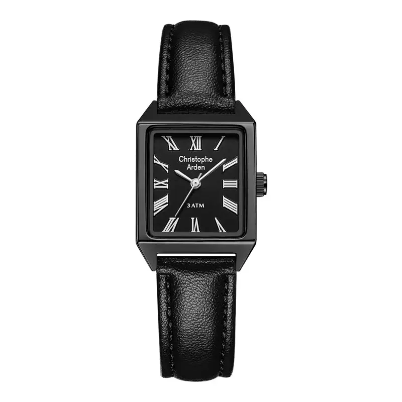 Jam Tangan Wanita Christophe Arden CA 1004 LH LIPBA-2 Ladies Black Dial Black Leather Strap