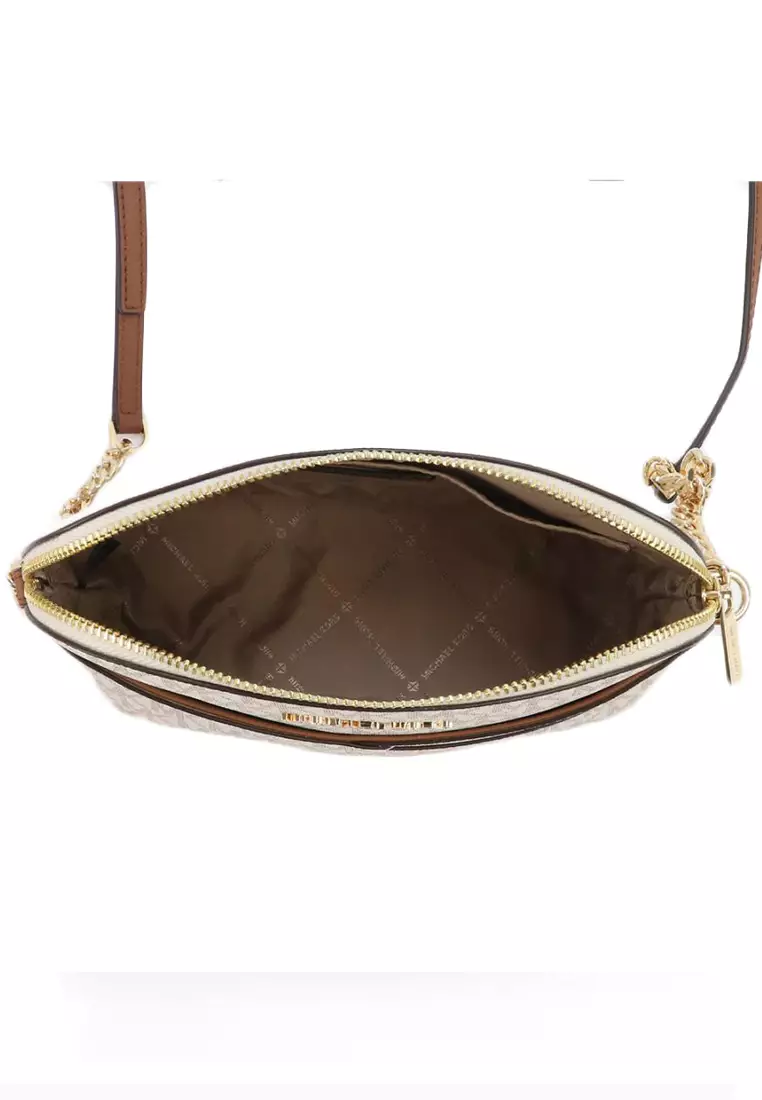 Jet Set Travel Medium Dome Crossbody Bag In Signature - Vanilla/Brown