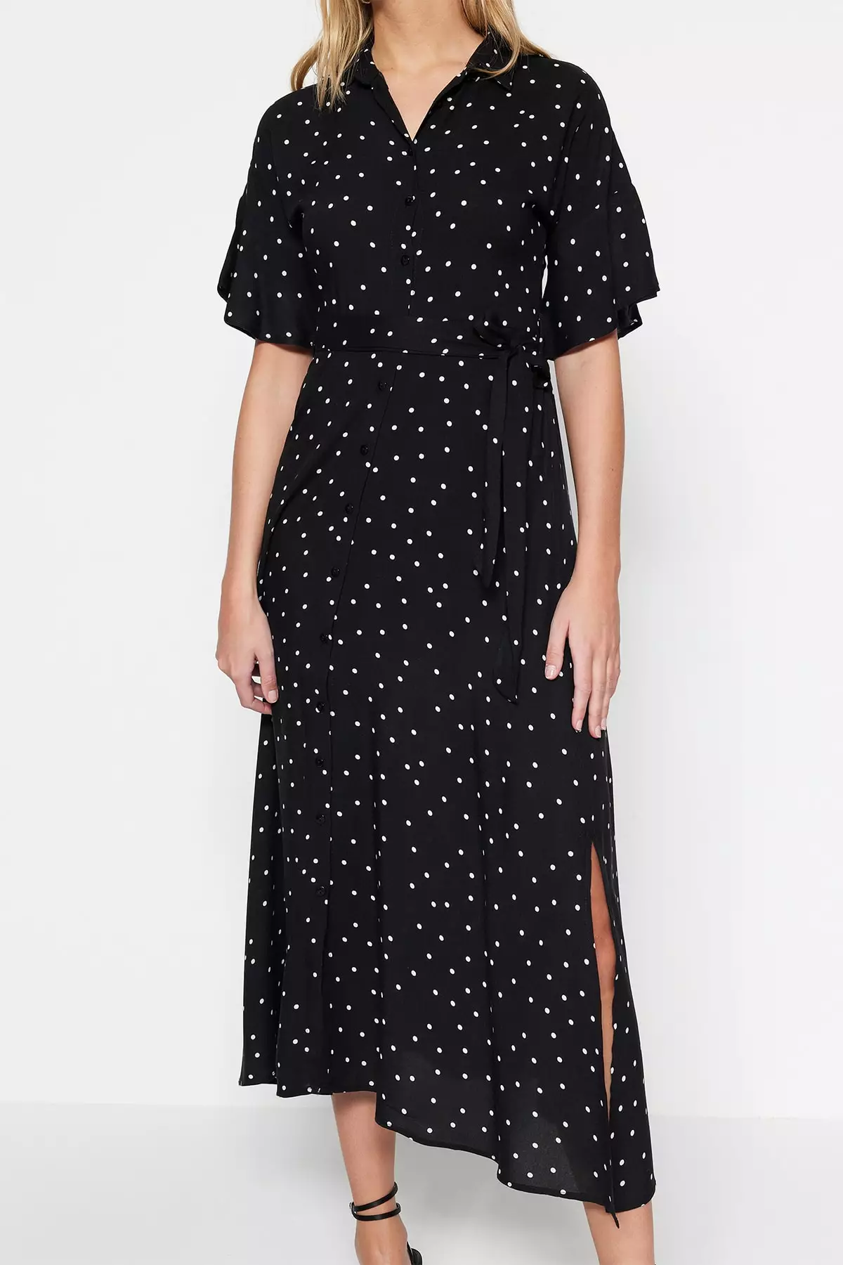 Belted Midi Print Shirt Dress