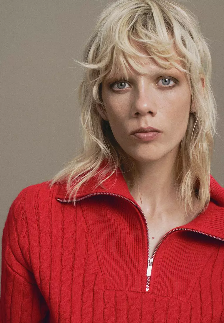 Buy Mango Cable-Knit Sweater with Zip-Up Neck 2025 Online ZALORA