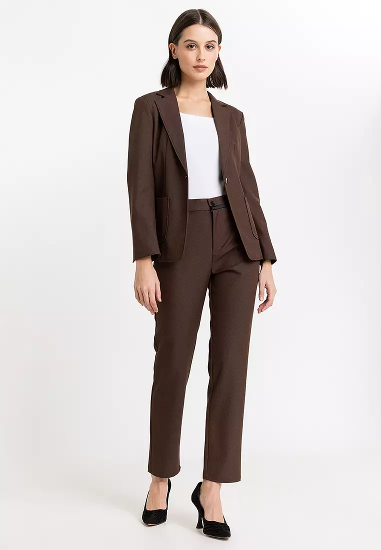 Slit Cuff Textured Suit Blazer