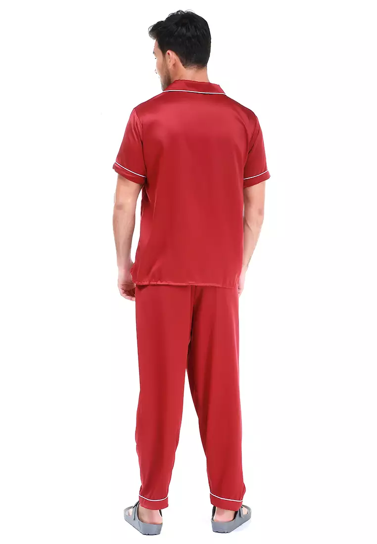Klicin Setelan Baju Tidur Pendek Piyama Pria Plain One Set Sleepwear Pajamas Material Satin ORIGINAL