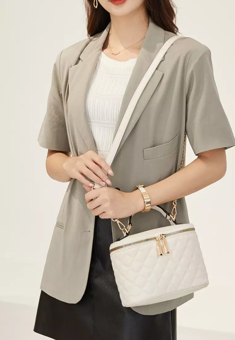 Women's Quilted Top Handle Bag / Sling Bag / Crossbody Bag (Tas Selempang / Tas Tangan) - Krem