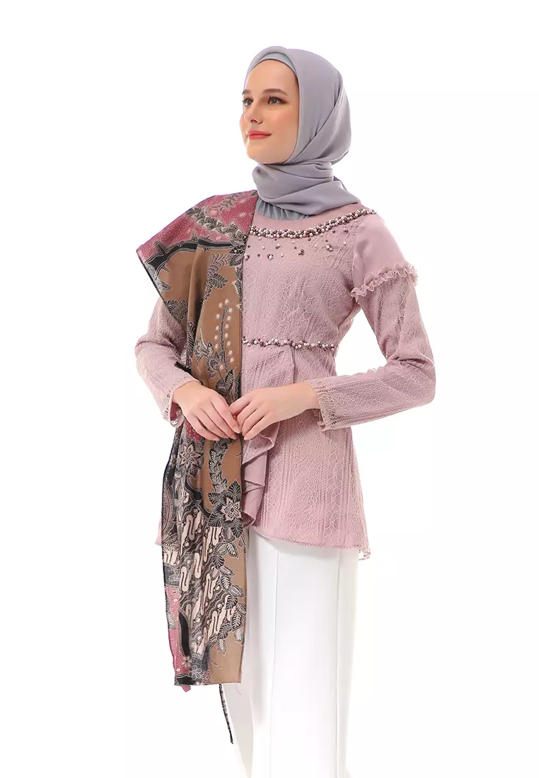 Ashana Blouse Long Sleeve Baju Motif Batik Atasan Wanita Premium High Quality - Mauve
