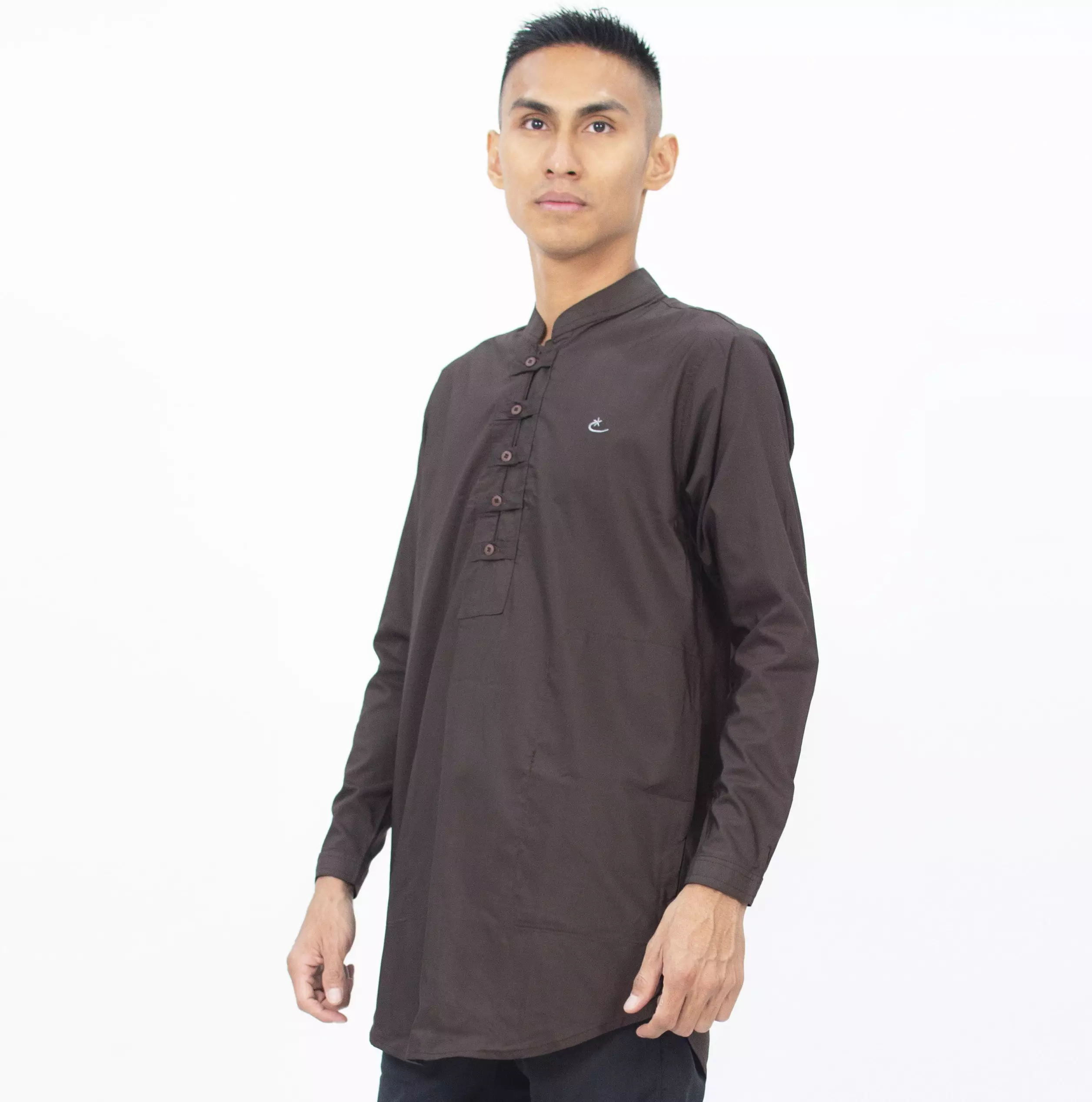 SHAMS Baju Lebaran Baju Koko Lengan Panjang Kemeja Koko Kemeja Kurta Pria - COKLAT TUA