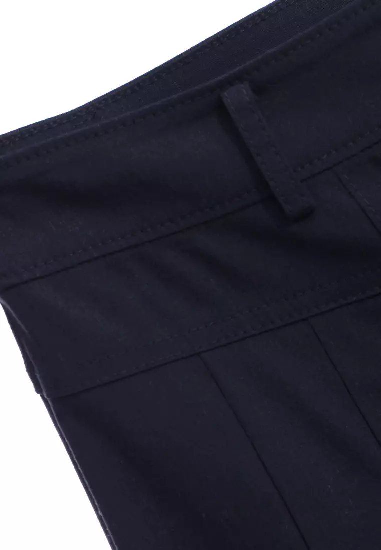 Pleated Wide Leg Navy Pants