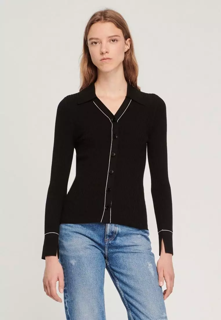 Sandro ribbed store knit buttoned cardigan