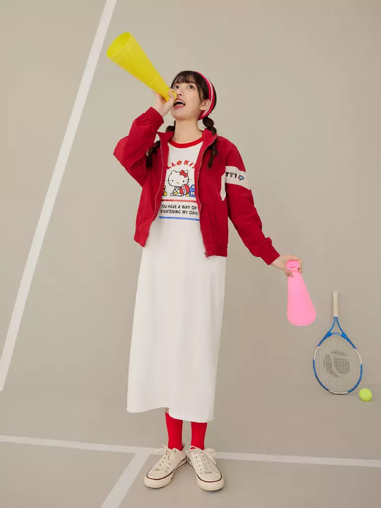 KITTY Tennis Print Raglan Sleeve Long Dress [IK0037]