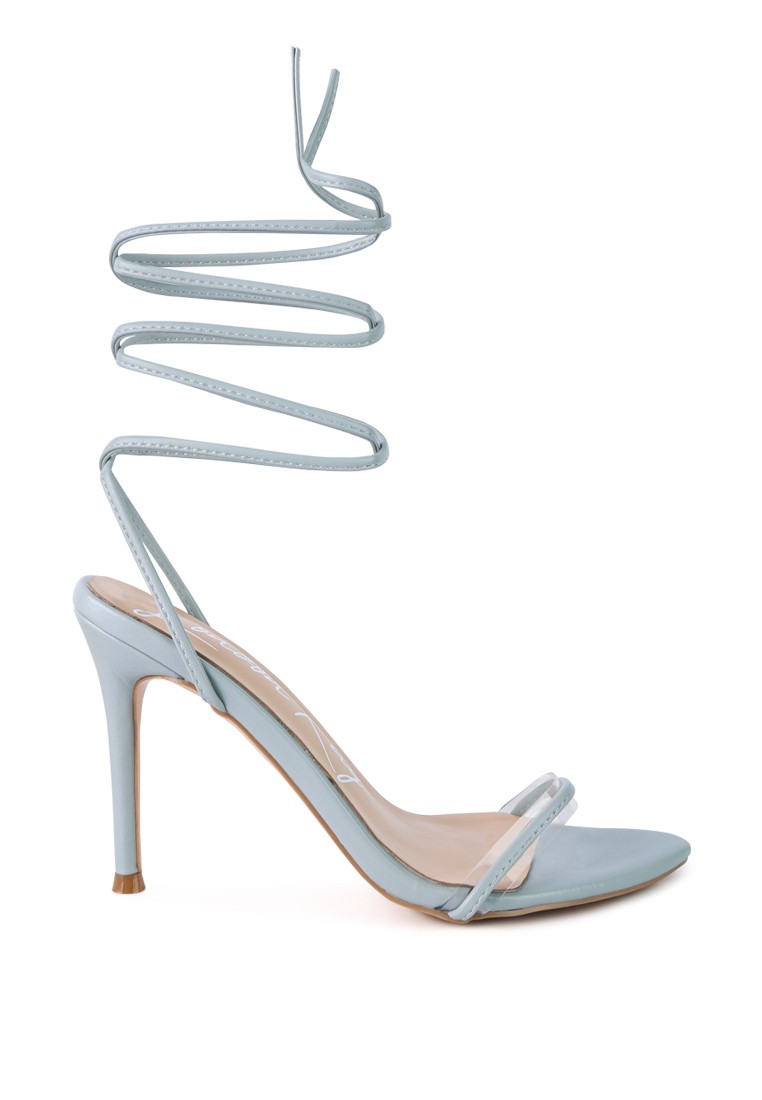 Pastel Blue High Heeled Lace Up Sandals