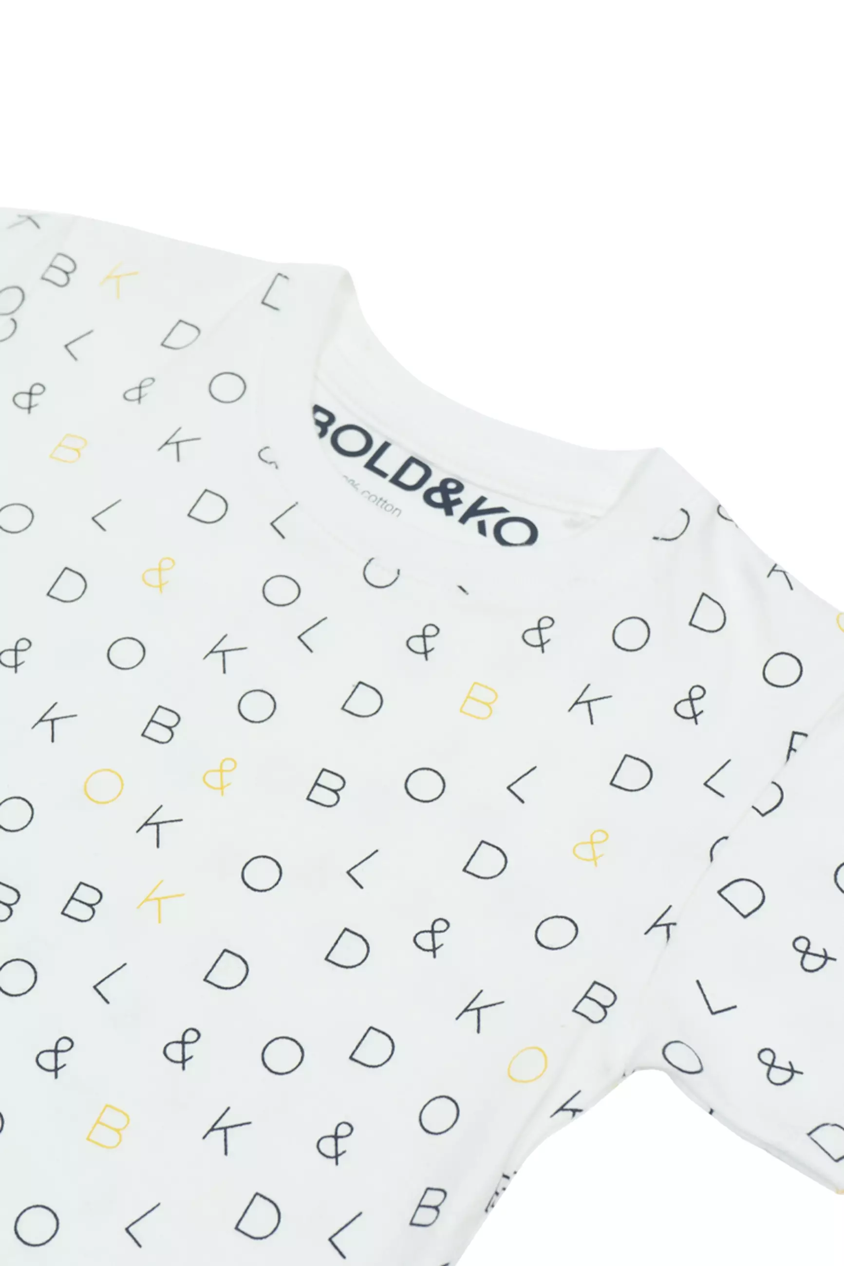 BOLD & KO Signature Full Print Kids T-Shirt White | Kaos Anak | Baju Anak | Atasan Anak | Baju anak laki-laki | Baju Anak Perempuan | Baju Putih