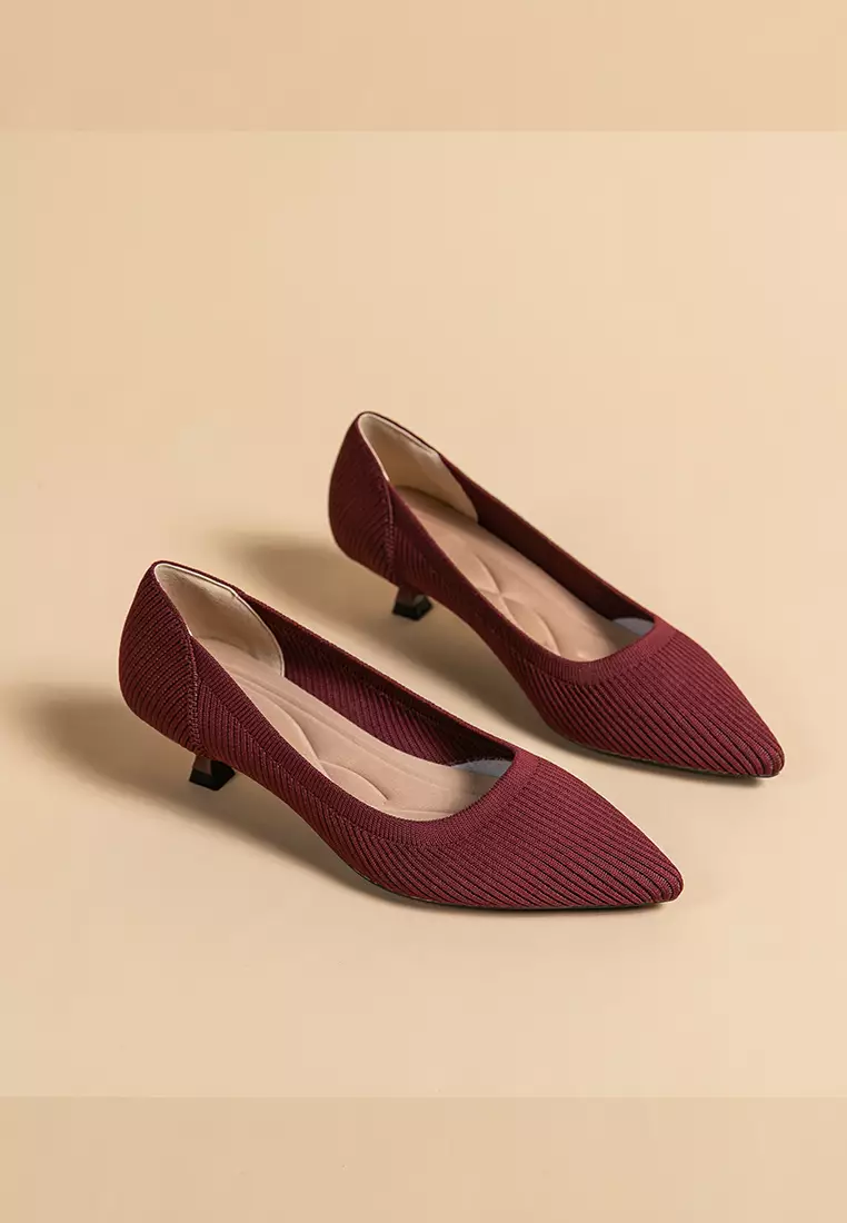 3.5CM ‌Pointed-toe Fly Knit‌ Kitten Heels‌ TJ1507