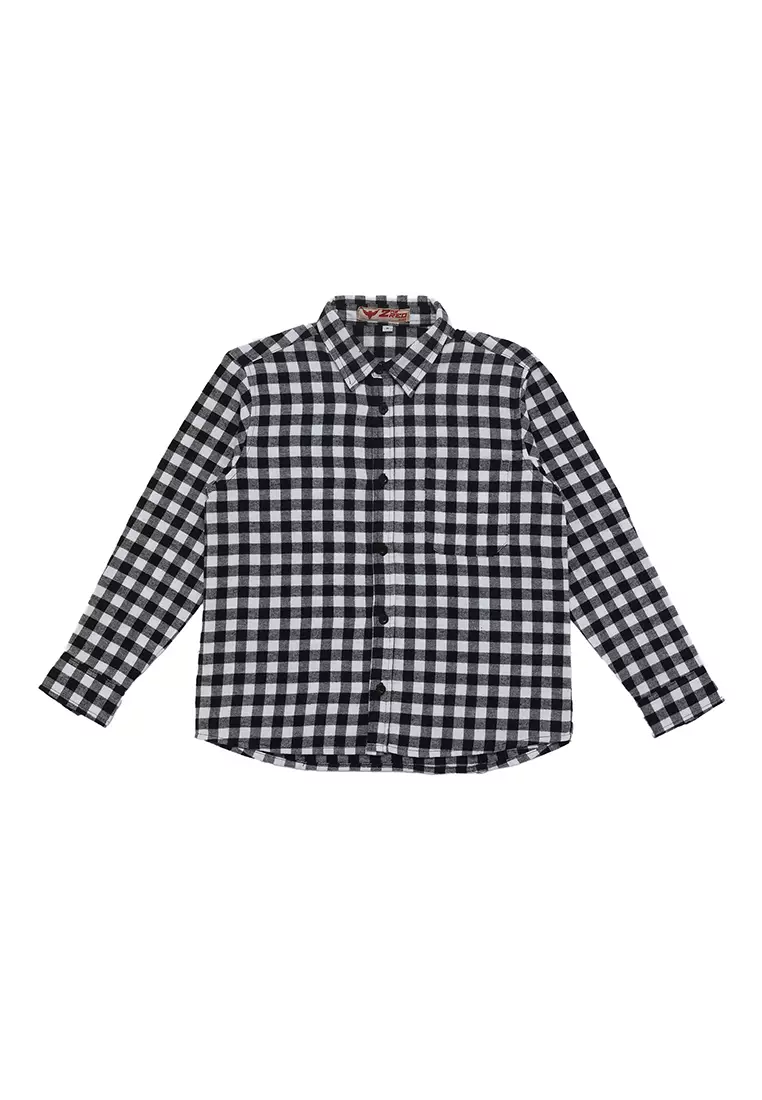 Kemeja Lengan Panjang Anak Laki Kotak Hitam Putih Flannel - AWESOME