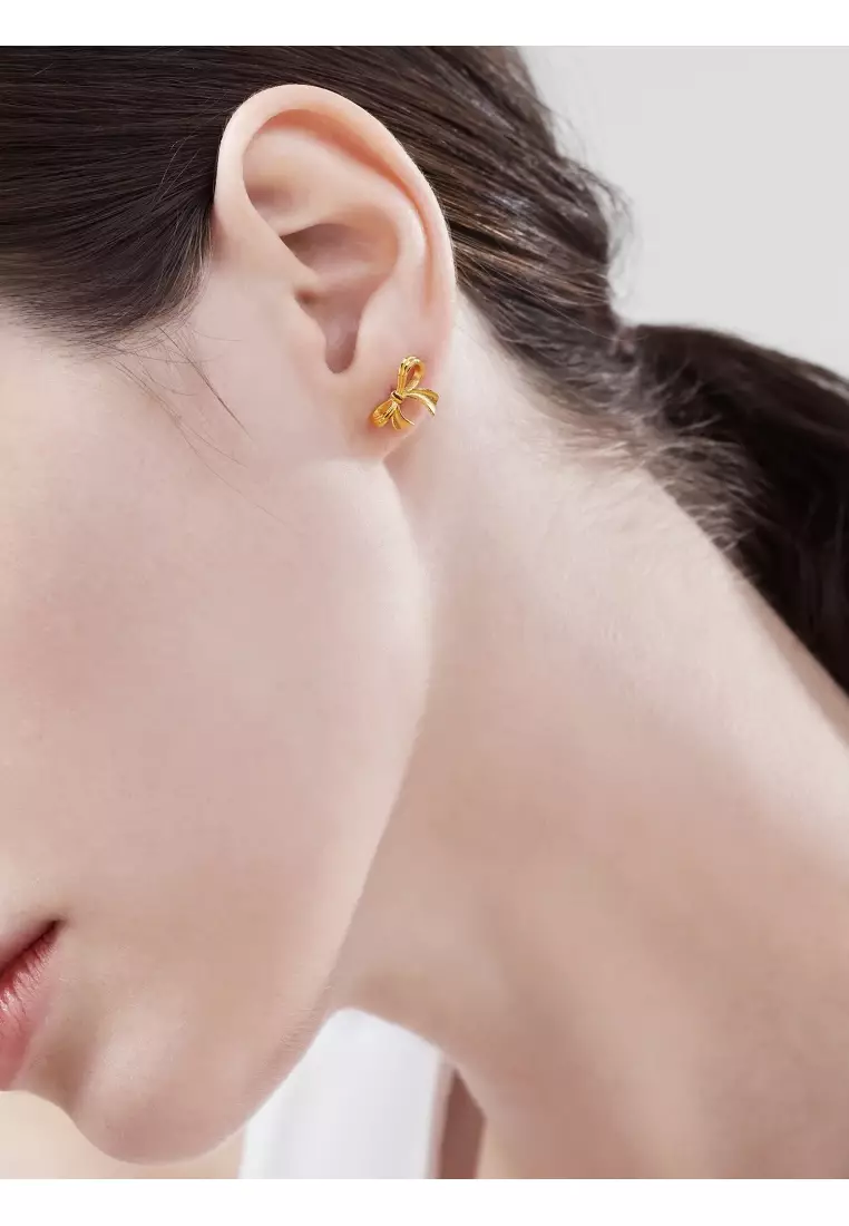 999.9 24K Solid Gold Butterfly Stud Earrings for Women 95306E