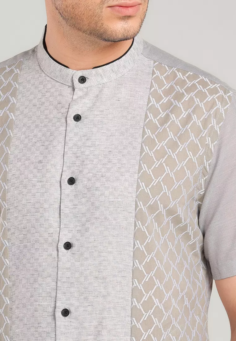 MOC Kemeja Koko Lengan Pendek Pria Tragan - Grey Warna Grey