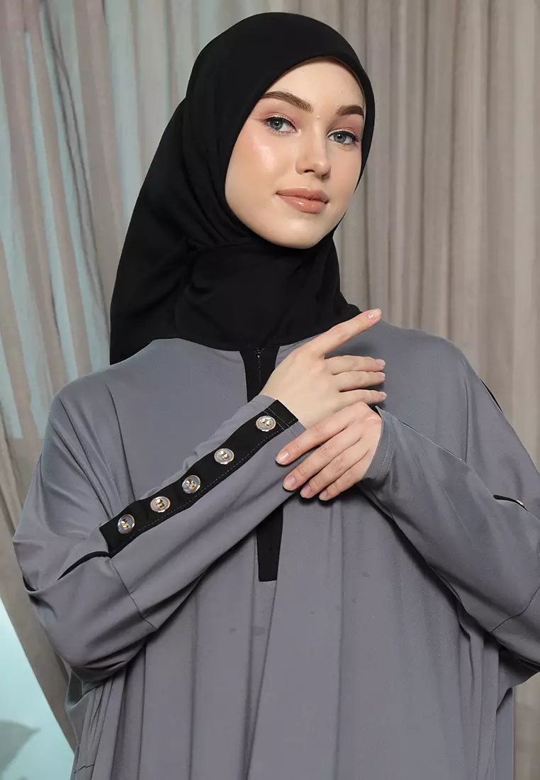 JV Hasanah Abaya Rayon Dress Shireen Grey | Gamis Abaya Oversize Busui Lengan Batwing Polos