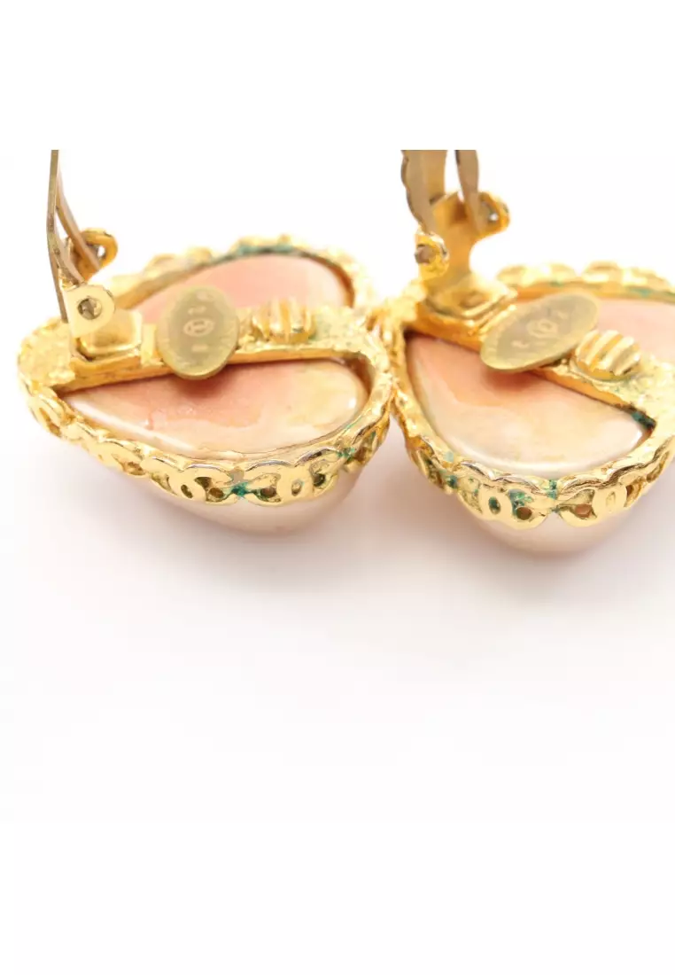 Pre-Loved Chanel heart coco mark earrings GP Fake pearl gold pink 2-8
