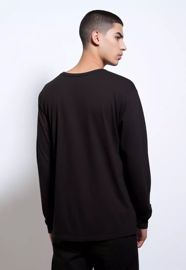 MTQ46 kaos lengan panjang hitam tangan panjang pria distro tulisan thrdy wavy hitam black