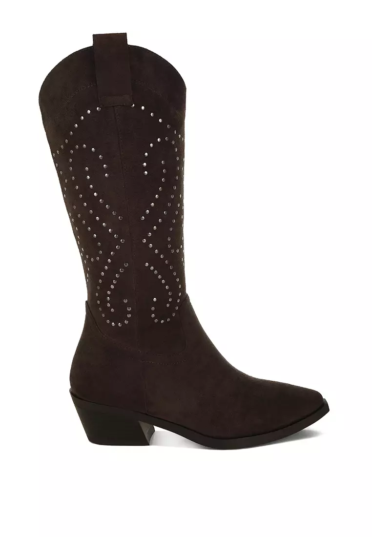 Ruffles & Rodeo Embroidered Cowboy Boots (Dark Brown)