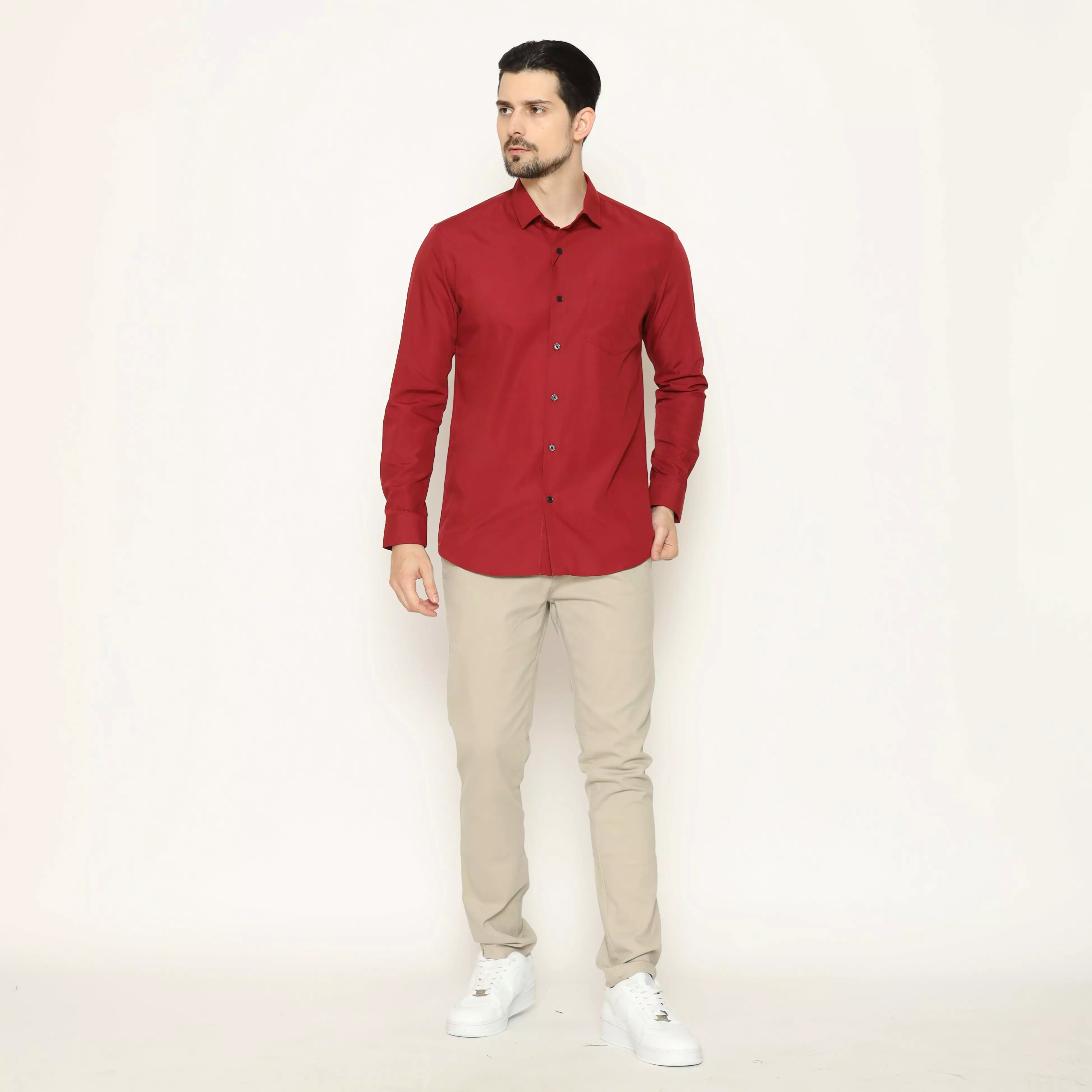 MAGINOT Kemeja Pria Basic Polos Panjang LIGHT MAROON
