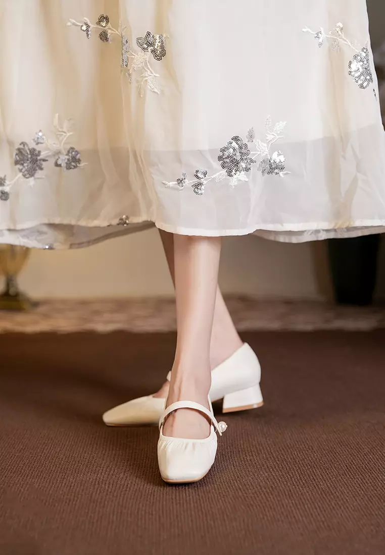 3CM Pearl Strap Microfiber Leather Mary Jane Shoes BY3102-19