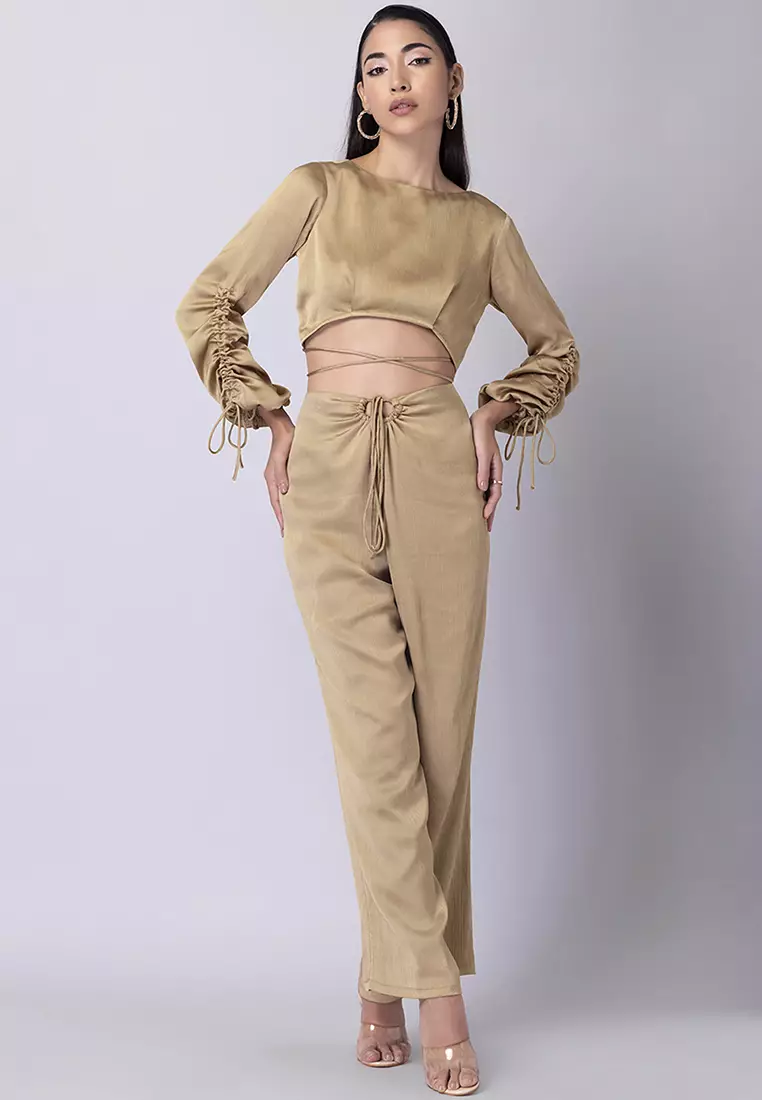 Gold Midriff Flossing Top and High Waist Pants Co-ord Set