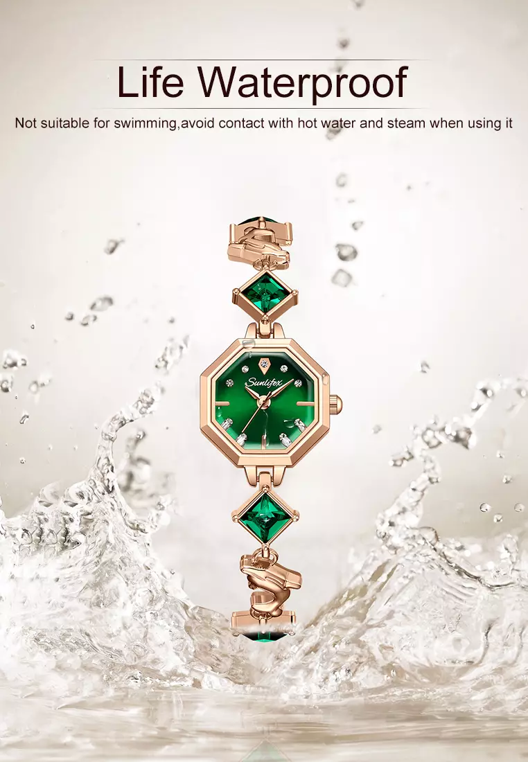 Jam Tangan Wanita 8015 Original Berlian Tali Gelang Korean Style Jam Tangan Cewek rosegreen