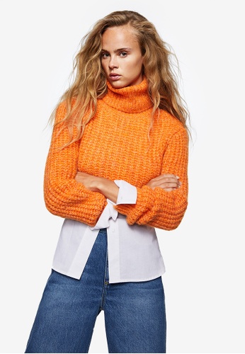 Mango orange Knitted Cropped Sweater D58E8AA0CF2E00GS_1