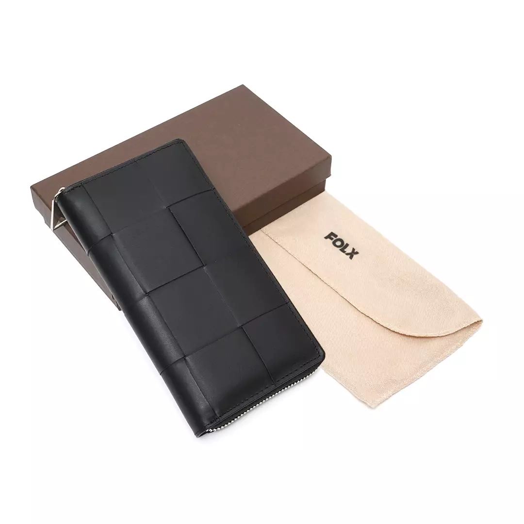 Big Intrecciato Long Zip Wallet Black