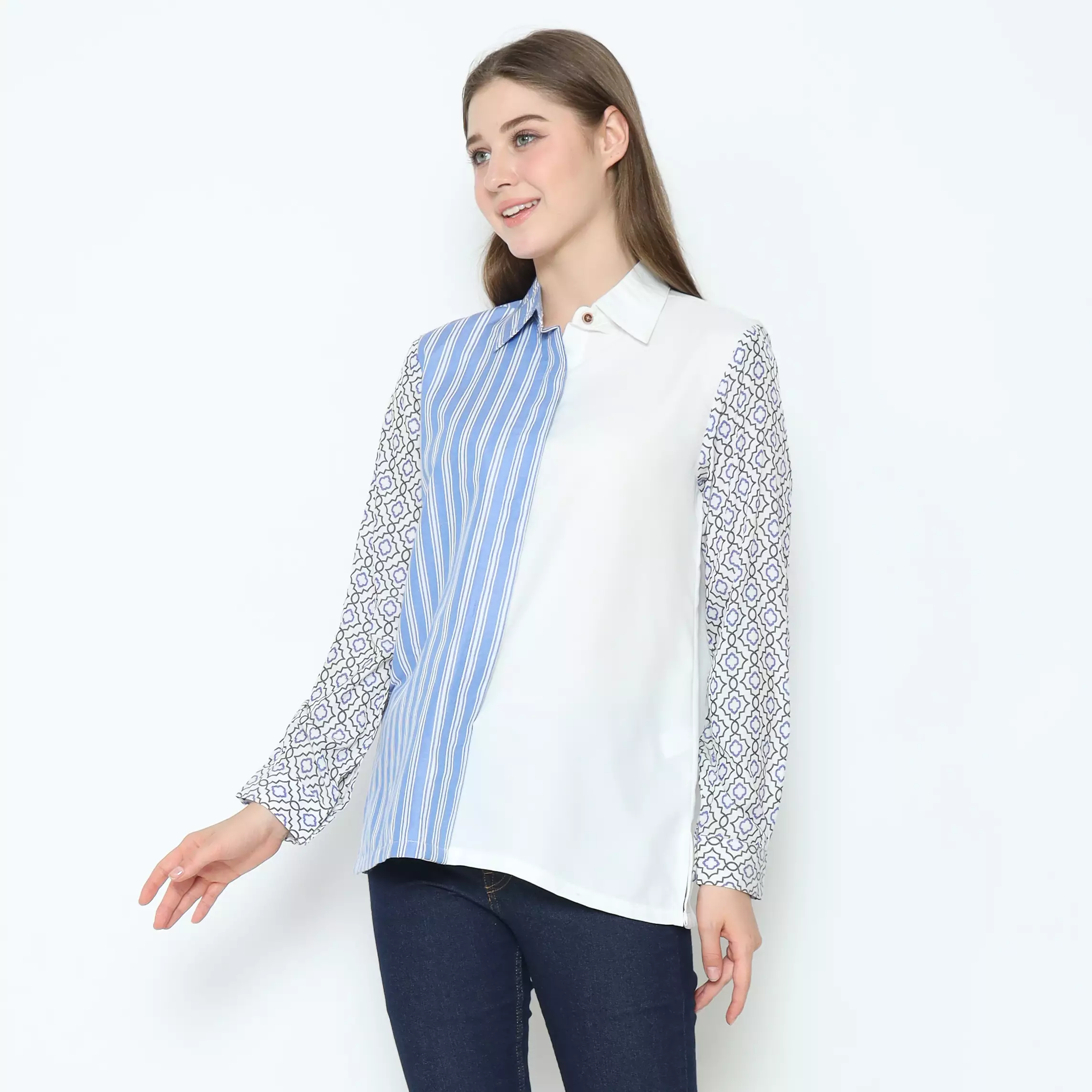 Blouse Batik Wanita - Bhatara Batik Rinaya - Atasan Batik Modern Lengan Panjang