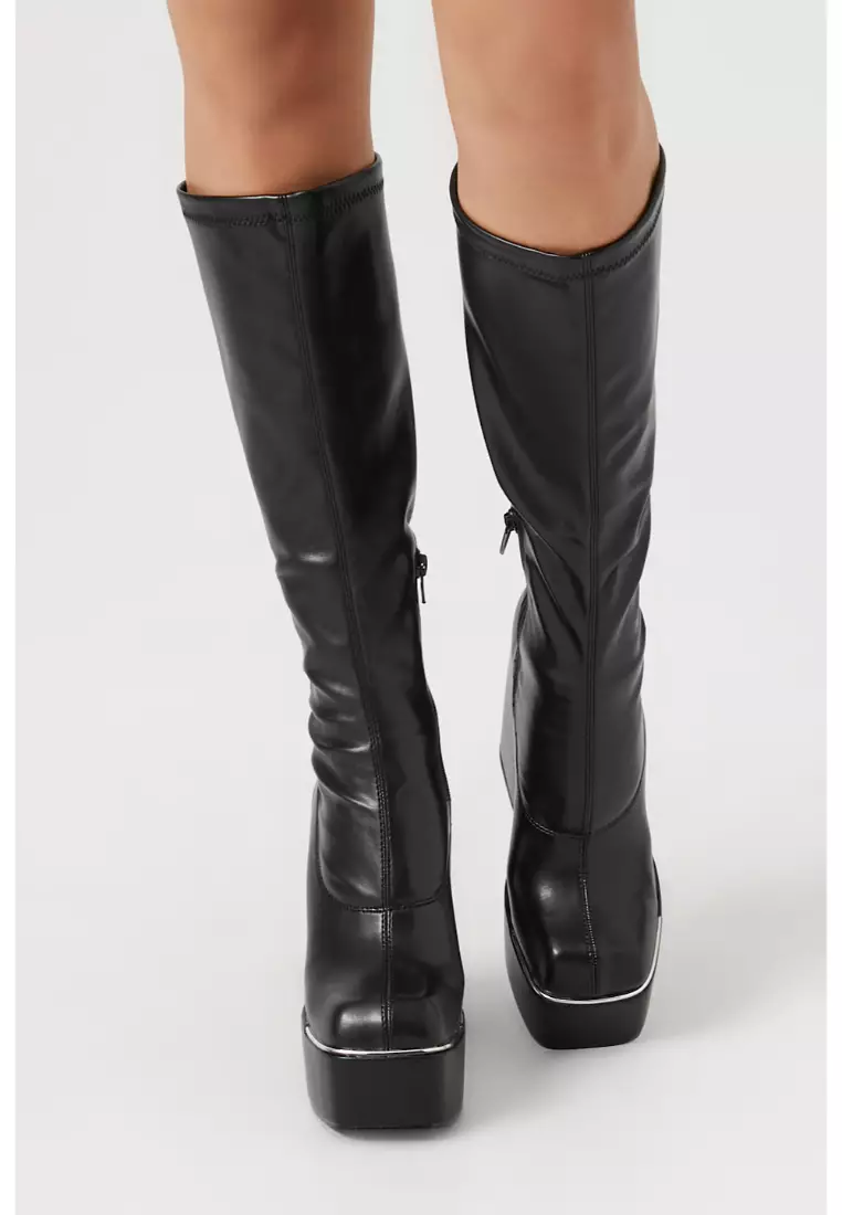 Discount on Forever 21  shoes - SKU: Faux Leather Platform Block Heel Boots
