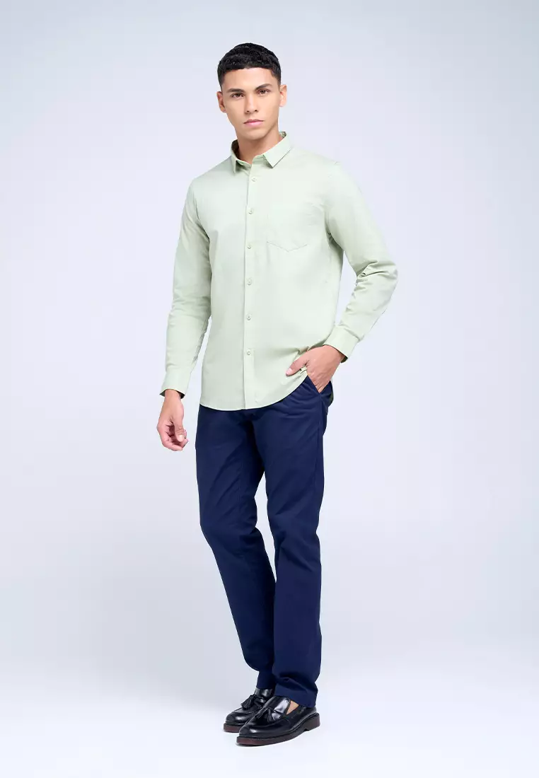 MANZONE - Kemeja Lengan Panjang Pria Jazbe 4 Modern Fit - Light Green Warna Green_Light