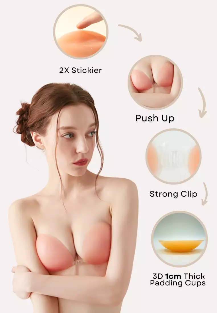 Silicone 3CM Thickness Push Up Nubra in Pink Seamless Invisible Reusable Adhesive Stick on Wedding Bra 隐形聚拢胸胸貼