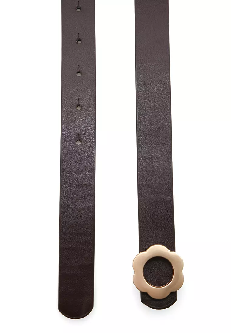 Imani Ikat Pinggang Aksesoris Fashion Wanita Flower Ring Belt Material Leather ORIGINAL - Dark Brown