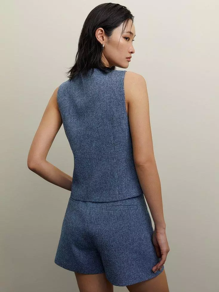 Buttoned Twill Vest - Navy