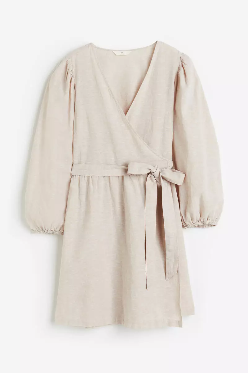 Linen-blend wrap dress