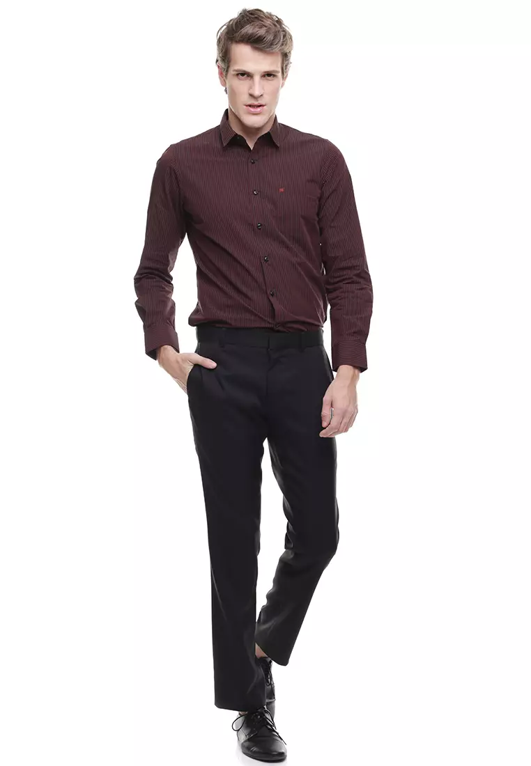 Johnwin - Slim Fit - Kemeja Formal - Lengan Panjang - Merah