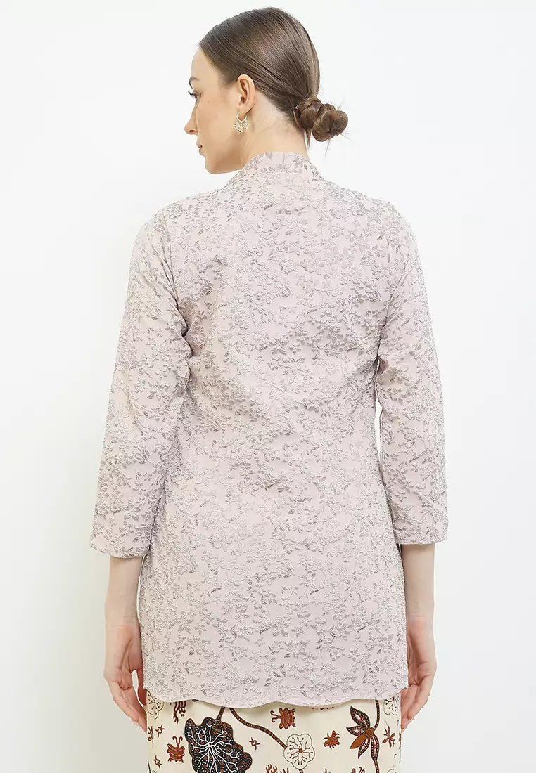 Blouse Atasan Kebaya Kutubaru Modern Wanita Kartini Kahiyang Peach Lengan Panjang